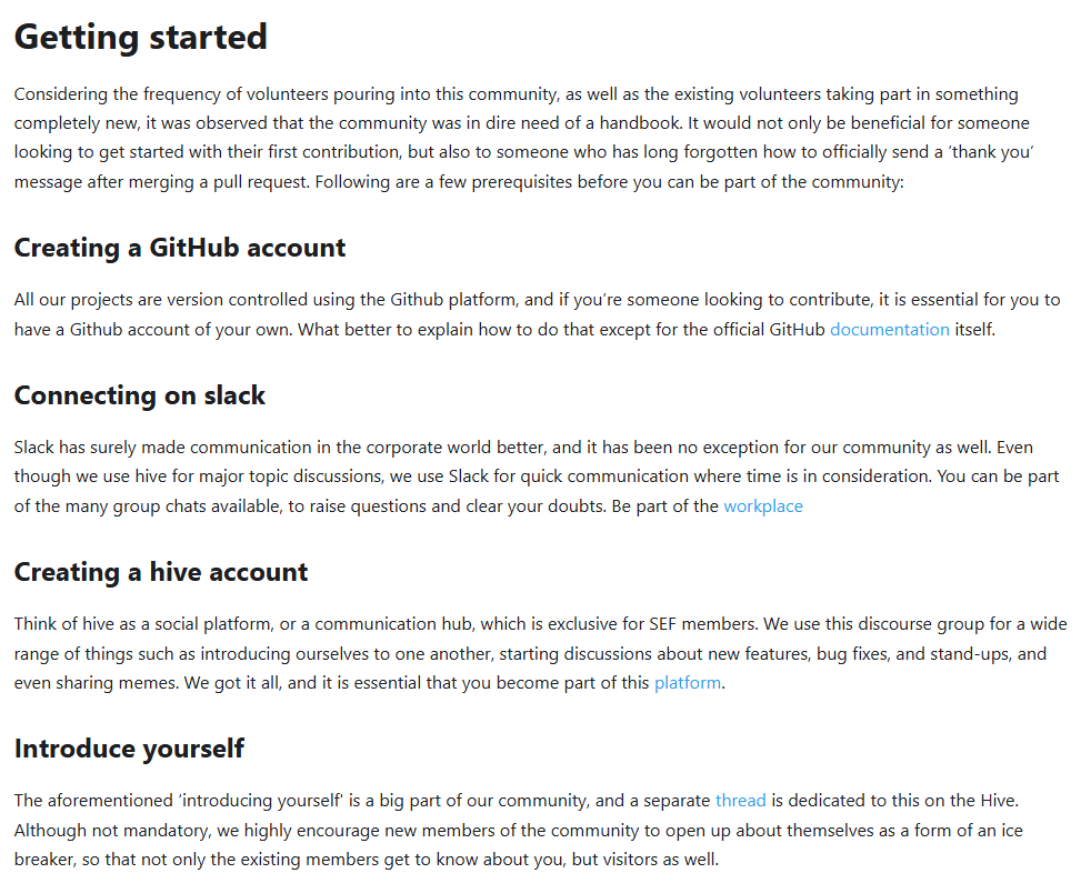Screenshot of the Engineering Team Getting Started page
