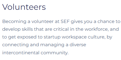 Screenshot of the SEF website Volunteers section